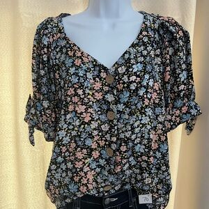 LC Lauren Conrad Floral Button-Up Blouse - Black, Pink, Blue